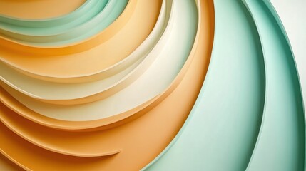 Aufkleber - Soft pastel arcs in amber and mint showcase flowing design and gentle curves in harmonious arrangement