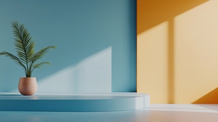 Aufkleber - Minimalist gradient design featuring a plant in a trendy interior space with vibrant wall colors