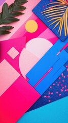 Aufkleber - Layers of vibrant magenta geometric shapes create a modern abstract landscape