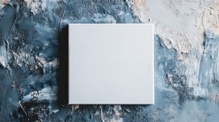 Poster - Abstract white canvas with faint pencil marks resting against a textured backdrop of blue and gray