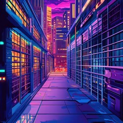 Wall Mural - Futuristic cityscape alley with vibrant neon lighting and buildings