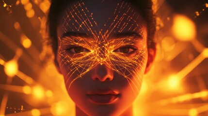 Aufkleber - Surreal representation of a woman's face surrounded by vibrant light patterns in an abstract, dreamlike setting