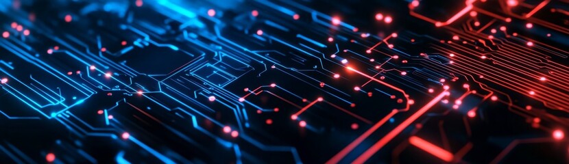 Fototapete - Glowing Circuit Board Network Data Flow