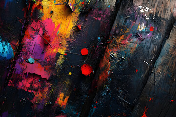 Poster - A close-up of an artist's palette, covered in various splashes and smudges of paint in bright colors like reds