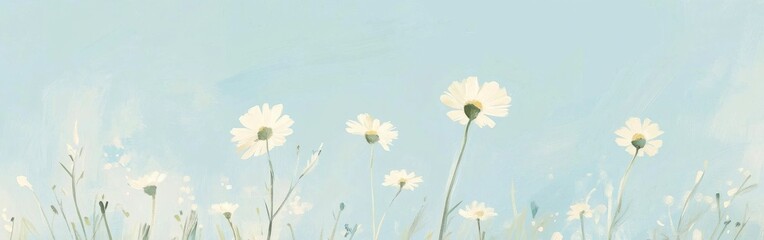 Aufkleber - Delicate daisies bloom against a pale sky, showcasing nature's simplicity during a tranquil spring afternoon