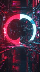 Poster - Futuristic cityscape illuminated by neon lights and complex architecture