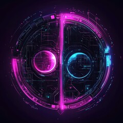 Poster - Abstract digital artwork featuring a circular tech and glowing orbs