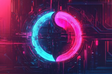 Poster - Abstract futuristic circle design with pink and blue illumination