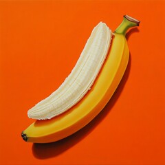 Canvas Print - A vibrant yellow banana with a peeled white banana on top, set against a striking orange background