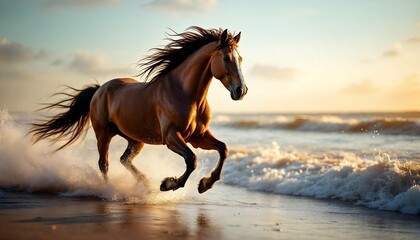 Naklejka na meble galloping horse on the beach at sunset