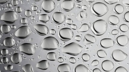 Aufkleber - Closeup of a shiny metallic surface with reflective water droplets and bubbles creating a mesmerizing abstract pattern  The transparent liquid forms a captivating visual texture