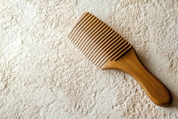 Fototapete - Wooden hair comb placed on a textured surface with soft lighting highlighting its natural grain and design. Generative AI