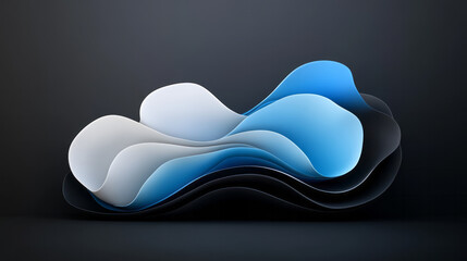 Poster - A futuristic sculptural cluster of organic slabs in alternating black and white, a shimmering blue
