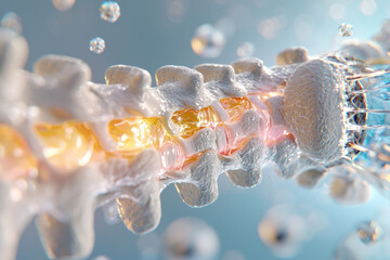 Poster - A crisp 3D rendering of a portion of the human spine, with detailed vertebrae and intervertebral