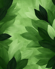 Poster - A textured, painterly vision of overlapping leaves in vivid emerald, brushstroke forms set off by a