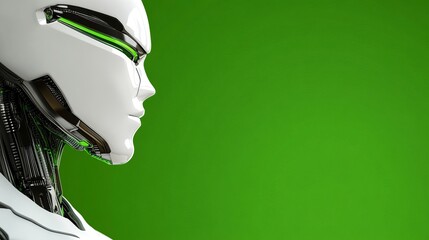 Poster - Futuristic humanoid robot profile against a vibrant green background, showcasing advanced technology