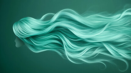 Poster - A conceptual piece featuring teal hair forming fluid, wave-like shapes extending off-frame to