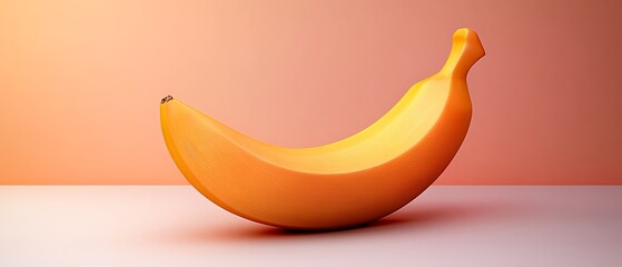 Wall Mural - Vibrant yellow banana resting on a smooth surface against a soft pink background, emphasizing freshness