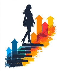Poster - A sleek silhouette-style image where each bar in the graph supports a woman in a poised stance,