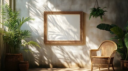 Aufkleber - Cozy and Serene Indoor Retreat with Lush Tropical Plants and Natural Light  A peaceful oasis with verdant foliage natural textures and a calming ambiance perfect for relaxation and