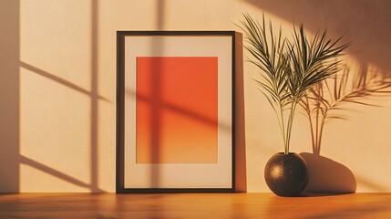 Aufkleber - Cozy and serene minimalist living room with warm natural light filtering through the window casting soft shadows on the walls