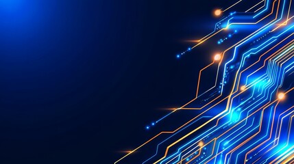 Poster - Abstract digital circuit design with glowing blue and orange lines on a dark background