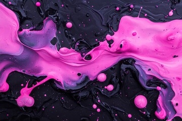 Leinwandbilder - Energetic fluid art where neon green ribbons intermingle with hot pink splashes, forming smooth,