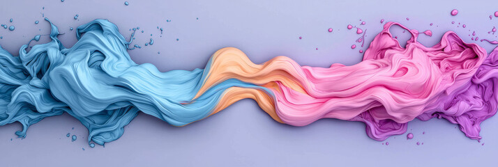 Poster - A macro perspective of liquid neon paint twisting together, bright turquoise transitioning into