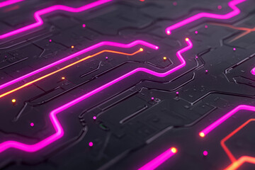 Fototapete - A macro view of a futuristic circuit board, each glowing connection pulsing in sequence with