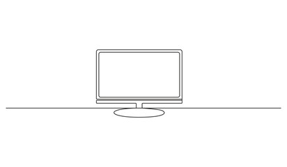 Wall Mural - Continuous single line drawing of computer monitor vector illustration