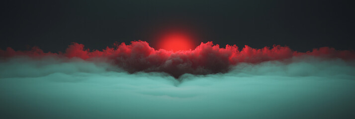 Aufkleber - A moody scene where deep shadows interplay with the vivid red plumes, each curl of smoke backlit by