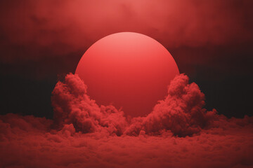 Fototapete - A nearly monochrome backdrop, aside from the bold scarlet smoke bloom, illuminated in strategic