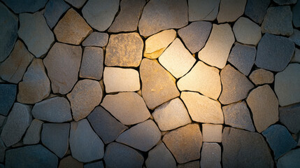 Poster - A gently winding wall seen from above, the weathered stones bathed in late-afternoon light, subtle