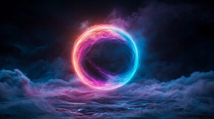 Poster - A close-up of a single luminous sphere, its swirling interior split into intense blue and red