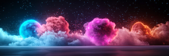 Aufkleber - A cinematic scene featuring pulsating orbs in midair, transitioning smoothly between electric blue