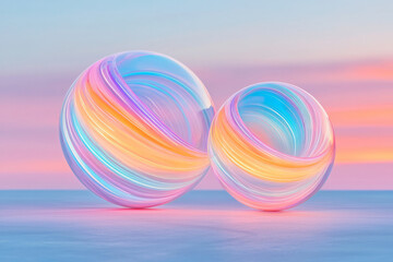 Poster - A partially transparent sphere revealing swirling neon patterns inside, adjacent to another orb