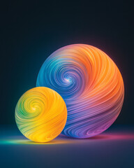Fototapete - A partially transparent sphere revealing swirling neon patterns inside, adjacent to another orb