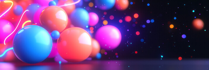 Poster - A surreal, floating cluster of radiant orbs drifting in zero gravity, soft neon trails in blue and