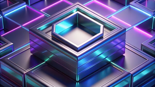 Abstract Geometric Neon Cubes Background