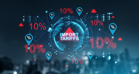 Poster - Import tariffs increase by 10 percent concept with rising arrows.