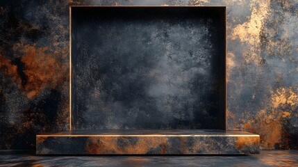 Aufkleber - Dark moody grungy and textured metal steel and iron background with an empty blank frame in the center creating a creative copy space or mockup template