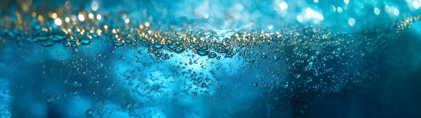 Leinwandbilder - Dazzling Underwater Shimmer   Captivating Blue Glittering Liquid Textures and Reflections  Mesmerizing abstract background with iridescent sparkling waves droplets and shimmering motion