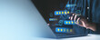 © ImageFlow - Person interacting with digital customer feedback and star rating icons on a laptop screen. Concept of online reviews and service satisfaction.