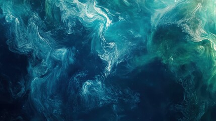 Leinwandbilder - Swirling patterns of blue and green create a captivating abstract design representing oceanic depths and fluid motion. Generative AI