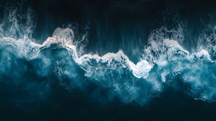 Poster - Dramatic and captivating seascape with powerful crashing waves in a vivid turquoise ocean  The image showcases the raw energy and turbulent motion of the churning foaming waters