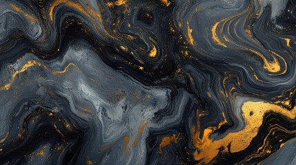 Poster - A modern marbleized pattern with smooth swirls of metallic gold and soft gray, creating an elegant and sophisticated backdrop perfect for high-end branding or interior designs