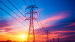 © PYP STOCK - Electrical Towers Against Vibrant Sunset Sky with Power Lines and Colorful Sky