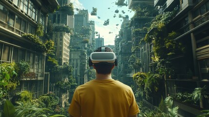 Poster - a person wearing a virtual reality headset, immersed in a digital world with realistic 3d simulation