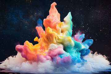 Wall Mural - a vibrant explosion of colors, resembling an abstract nebula in space, with swirling patterns and ra