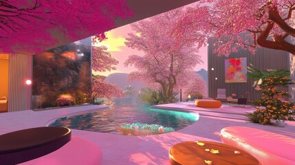 Poster - A personalized metaverse home, featuring stunning virtual landscapes, smart AI assistants, and spaces to host friends from across the globe